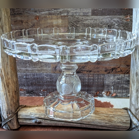 Antique 1892 Silver Dollar Glass Pedestal Cake Stand W Frosted Morgan Dollar - Picture 2 of 15